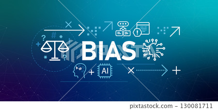 Bias in artificial intelligence conceptual banner illustration the problem of unintended prejudice or unfairness in AI systems caused by flawed incomplete training data 130081711