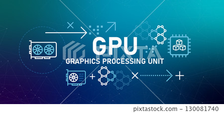 Graphics Processing Unit GPU illustration with icons microchip hardware accelerating the processing of parallel tasks for machine learning gaming and complex data visualization Graphics Processing Unit GPU illustration with icons microchip hardware accelerating the processing of parallel tasks for machine learning gaming and complex data visualization 130081740