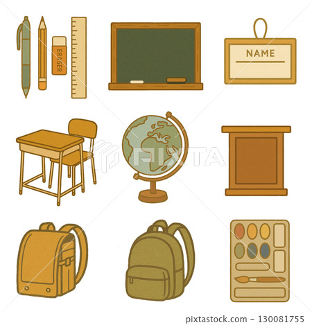 學校用品插圖文具黑板圖示剪貼畫套裝 130081755