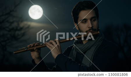 Flutist under the moon 130081806