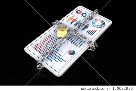用鏈條和掛鎖鎖住智慧型手機，防止資訊洩露 130081956