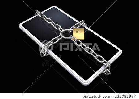 Locking a smartphone with a chain and padlock, anti-theft image 130081957