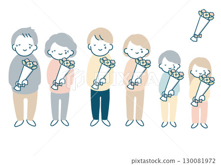 一組拿著花束哭泣的人的插圖 一組拿著花束哭泣的人的插圖 130081972