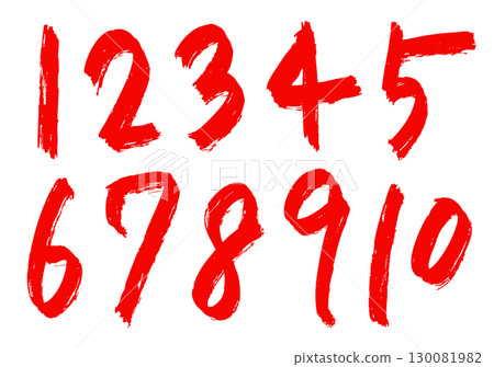 強而有力的書法風格數字設定為紅色 130081982