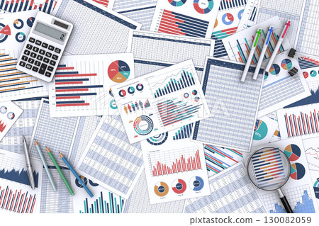 Multiple documents printed with business items and business data 130082059
