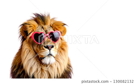 Cute lion or lion cub isolated on white background. 130082132