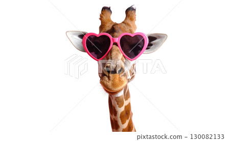 Cute and funny brown giraffe with separated neck on white background. 130082133