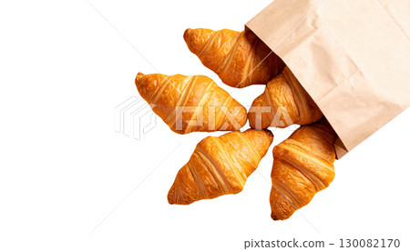 Freshly baked golden croissant pastries, isolated on white background. Freshly baked golden croissant pastries, isolated on white background. 130082170