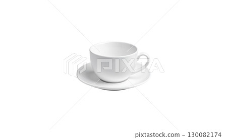 White hot coffee or tea cup with saucer. Glass with breakfast drink isolated on white background. 130082174