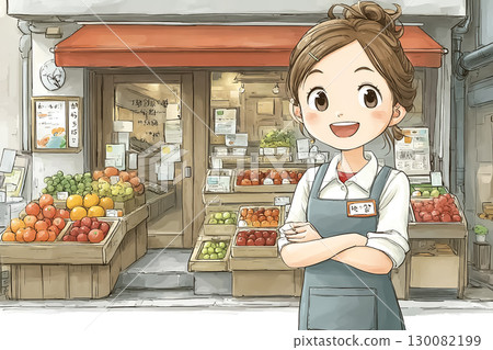 美優系列:澀谷葡萄店的店員微笑地站在店前 美優系列:澀谷葡萄店的店員微笑地站在店前 130082199