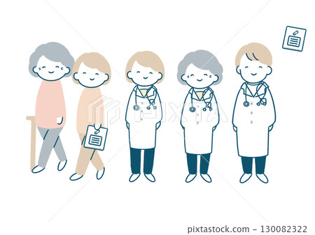Illustration set of a smiling doctor and patient 130082322