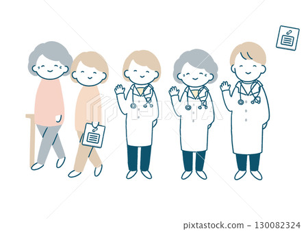 Illustration set of a doctor waving hands with an elderly patient 130082324