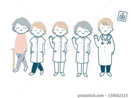 護士和醫生與病人握手的插圖集 130082325
