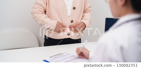 Elderly woman Patient consultation with doctor for Colon disease, Large Intestine, Colorectal cancer, Ulcerative colitis, Diverticulitis, Irritable bowel syndrome, Digestive system and Healthcare Elderly woman Patient consultation with doctor for Colon disease, Large Intestine, Colorectal cancer, Ulcerative colitis, Diverticulitis, Irritable bowel syndrome, Digestive system and Healthcare 130082351