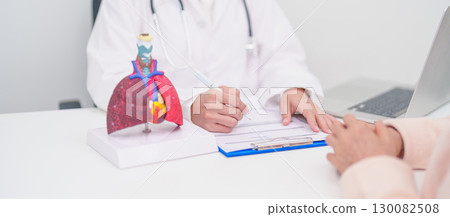 Doctor with Respiratory system. Elderly Patient consultation medical health for Lung Cancer, Asthma, Chronic Obstructive Pulmonary, Bronchitis, Emphysema, Cystic Fibrosis, Bronchiectasis, Pneumonia Doctor with Respiratory system. Elderly Patient consultation medical health for Lung Cancer, Asthma, Chronic Obstructive Pulmonary, Bronchitis, Emphysema, Cystic Fibrosis, Bronchiectasis, Pneumonia 130082508