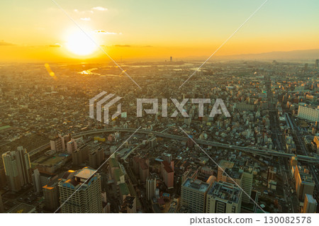 Osaka cityscape Abeno Harukas Sunset seen from Harukas 300 Osaka cityscape Abeno Harukas Sunset seen from Harukas 300 130082578
