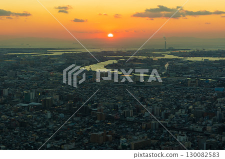 Osaka cityscape Abeno Harukas Sunset seen from Harukas 300 130082583