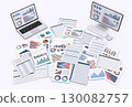 Computers displaying data and business documents 130082757