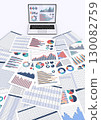 Laptop with data displayed and business documents 130082759