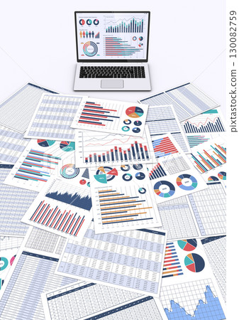 帶有顯示資料和業務文件的筆記型電腦 130082759
