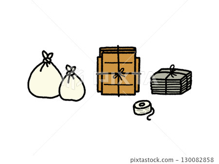 Garbage bag, cardboard, newspaper, set, hand-drawn, simple, cleaning, illustration material 130082858