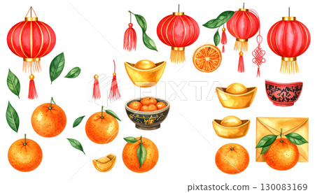 Fresh fruits and vegetables collection icon set including apple, orange, banana and strawberry isolated on white background. 130083169