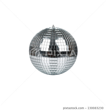 Disco ball reflecting retro lights isolated on white background 130083230