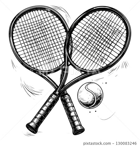 Tennis racket with ball isolated on white background 130083246