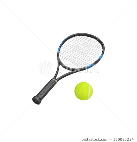 Tennis racket with ball isolated on white background 130083254