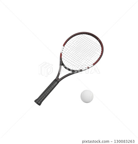 Tennis racket with ball isolated on white background 130083263