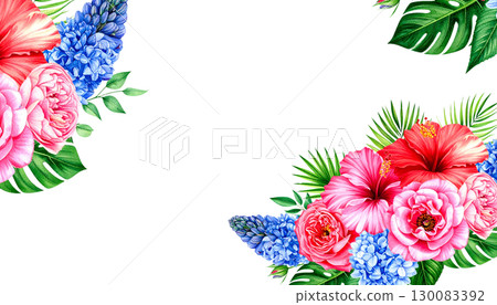 Colorful spring flowers blooming isolated on white background. 130083392