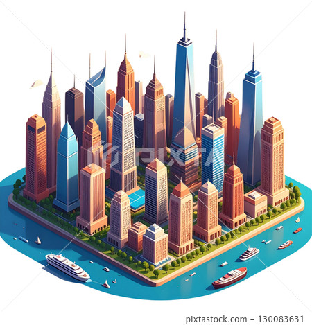 Modern isometric 3D render of a city building icon set with urban architecture design 130083631