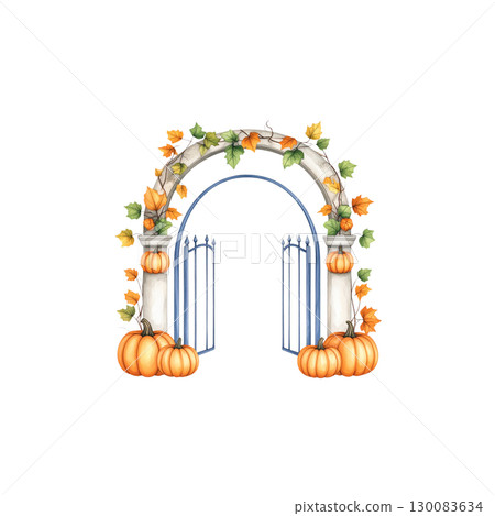 Pumpkin decoration in autumn with Halloween pumpkin on the door isolated on white background. Pumpkin decoration in autumn with Halloween pumpkin on the door isolated on white background. 130083634