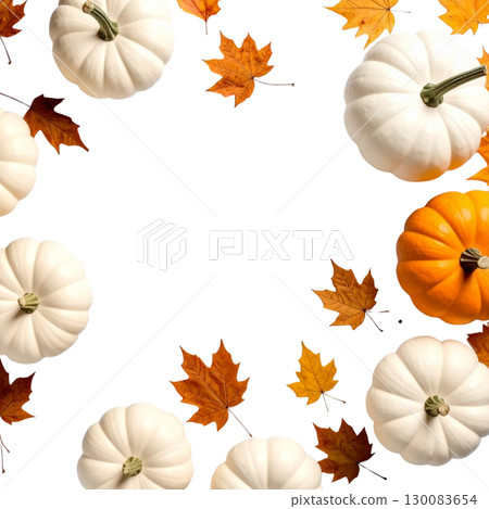 Bright orange pumpkin reminiscent of the autumn harvest, isolated on a white background. 130083654
