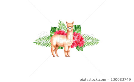 Cute watercolor llama on white background Cute watercolor llama on white background 130083749