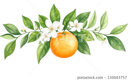 Ripe citrus fruit with green leaves isolated on white Ripe citrus fruit with green leaves isolated on white 130083757