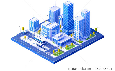 City skyline with towering skyscrapers and modern architecture isolated on white background. City skyline with towering skyscrapers and modern architecture isolated on white background. 130083803