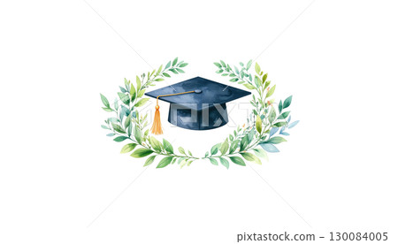 Black graduation cap with diploma, symbolizing educational achievement and learning path isolated on white background. Black graduation cap with diploma, symbolizing educational achievement and learning path isolated on white background. 130084005