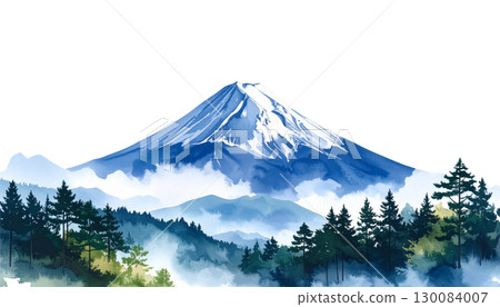Winter mountain landscape isolated on white background 130084007