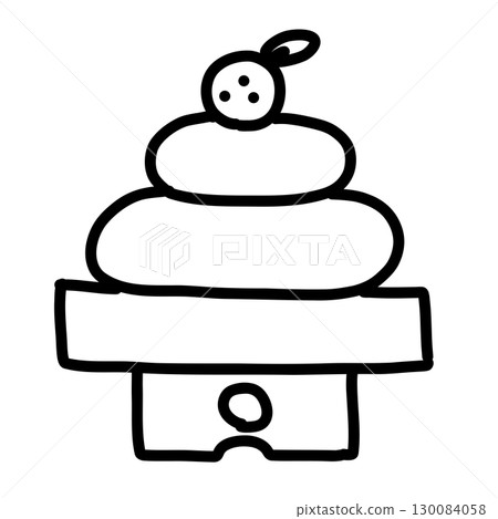 A simple and cute hand-drawn line drawing of a kagami mochi 130084058