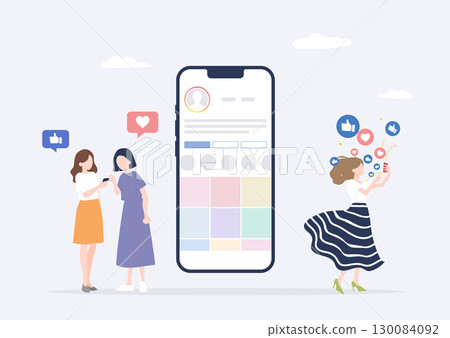 一位年輕的女性網紅，她的貼文在網路上瘋傳，她的智慧型手機上收到了無數「讚」通知。 130084092