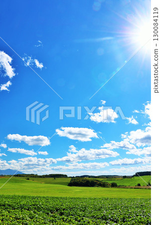 北海道秋天的藍天和美麗的風景 130084119