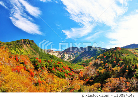 Hokkaido Tokachidake of autumn blue sky and colored leaves Hokkaido Tokachidake of autumn blue sky and colored leaves 130084142