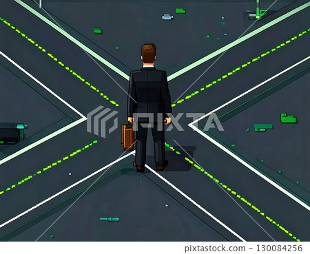 一位處在人生十字路口的商人的插圖 130084256