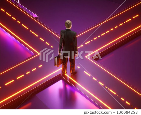 一位處在人生十字路口的商人的插圖 130084258