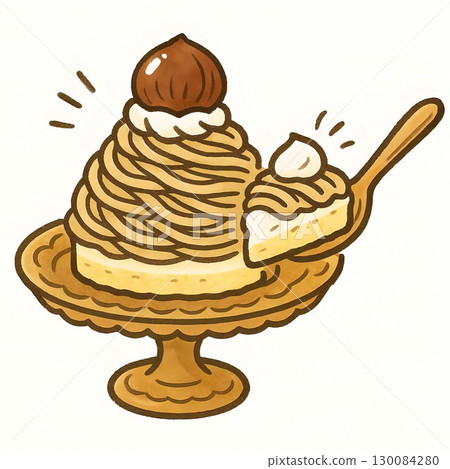Illustration of Mont Blanc sweets served on a stylish plate 130084280