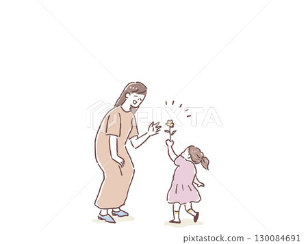 Mom, little girl giving flowers to woman, Mom, little girl giving flowers to woman, 130084691