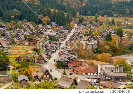 Shirakawa-go in autumn as seen from the Ogimachi Castle Ruins Observatory 130084696