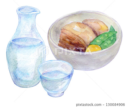 水彩插畫:冷酒與紅燒肉 水彩插畫:冷酒與紅燒肉 130084906