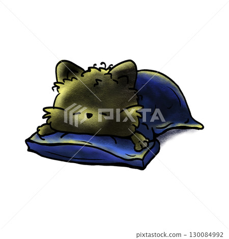 Cute black cat sleeping in bed crayon illustration Cute black cat sleeping in bed crayon illustration 130084992